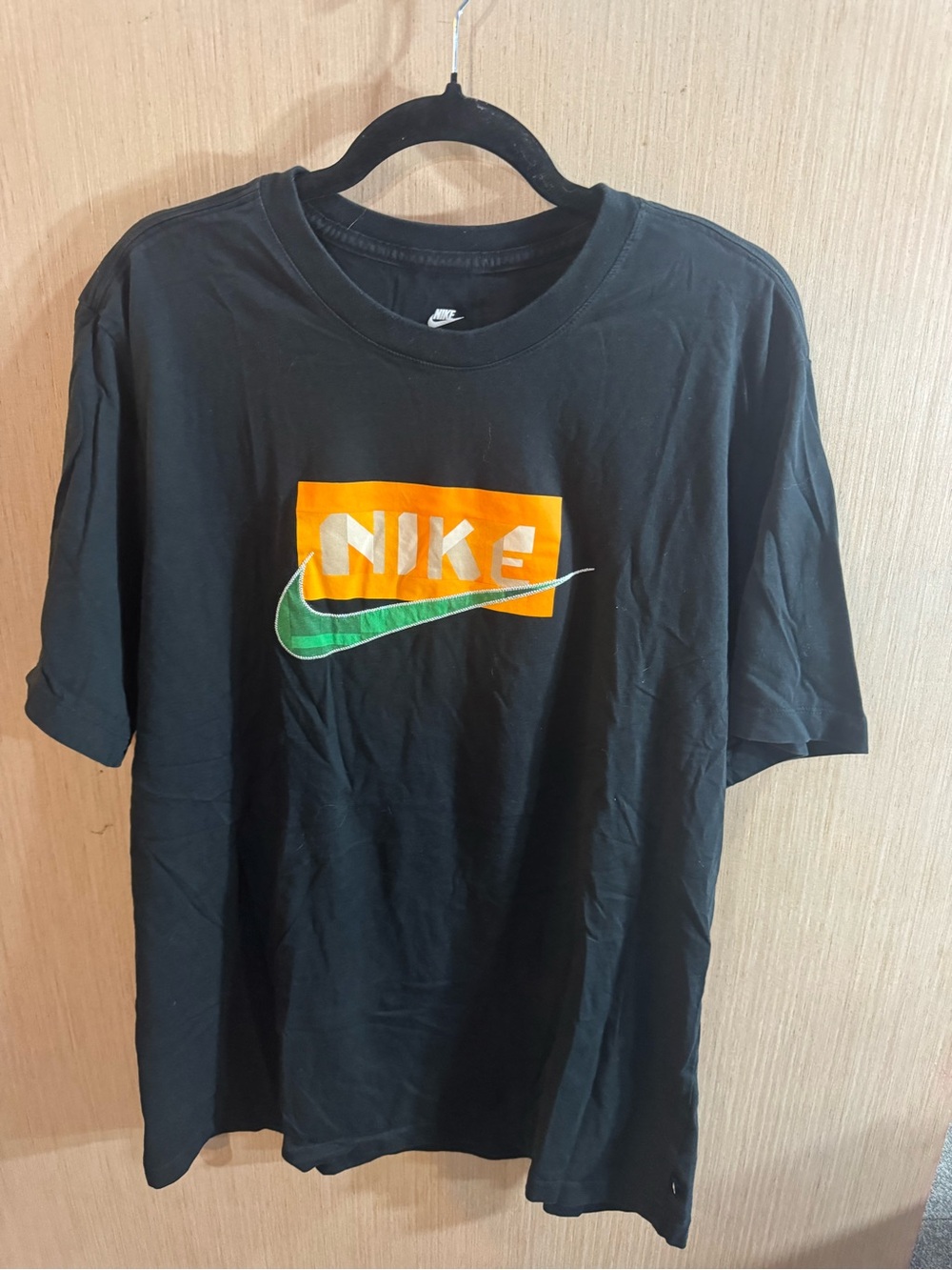 Nike The Nike Tee Black with Orange Box and Green Swoosh Size XL
